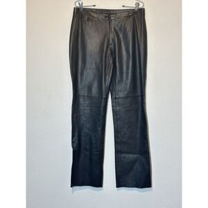 Max Azria Womens Size 10 Pant Black Leather Straight Leg Raw Hem 31x31‎